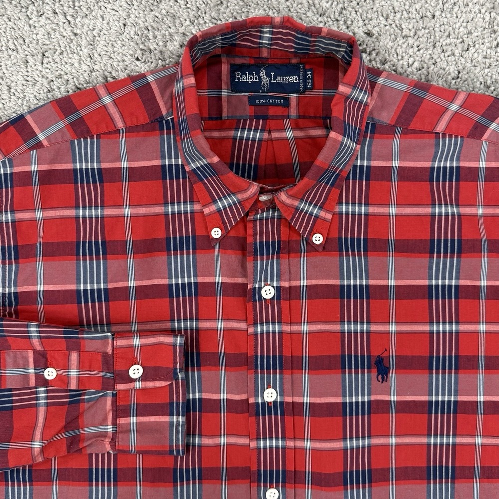 Vintage 90s Ralph Lauren Shirt Men's 16.5-34 Plaid Long Sleeve Button Down